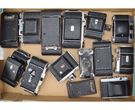 A Tray of Folding Cameras, including a Kodak Retina IIIc, Retina 010, Voigtländer Perkeo I, Ensignette No 2, Selfix 16-20, ot