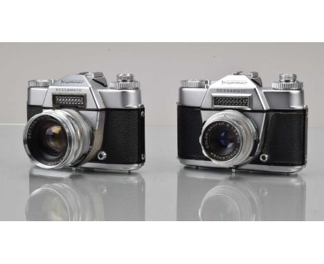 Two Voigtländer Bessamatic SLR Cameras, one shutter working, light cell responsive, body G, with Septon 50mm f/2 lens, barrel