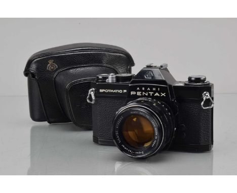An Asahi Pentax Spotmatic F SLR Camera, black, serial no 4611997, shutter working, self timer working, meter unresponsive, bo