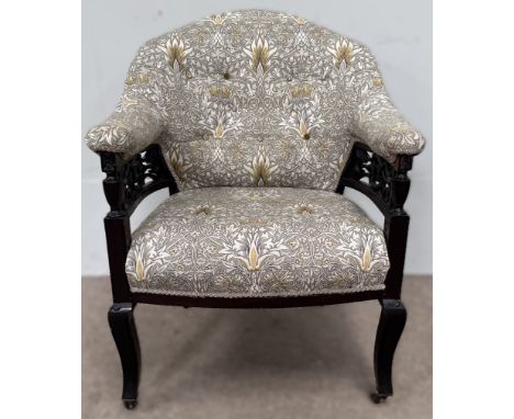 A late Victorian / Edwardian armchair in later William Morris style upholstery 91 x 63 x 70 cm&nbsp;