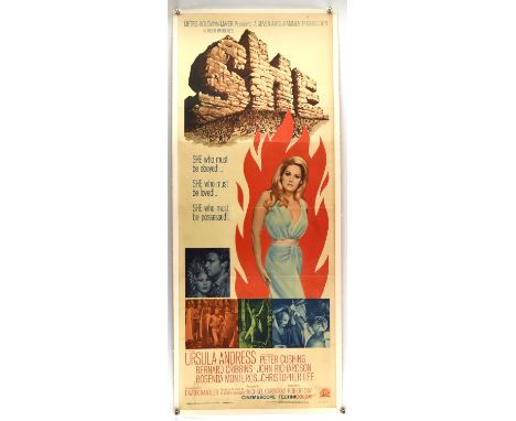 She (1965), US Linen Backed Insert, artwork by Tom Chantrell, was folded now backed, 14 x 36 inches  Condition Report:  Very 