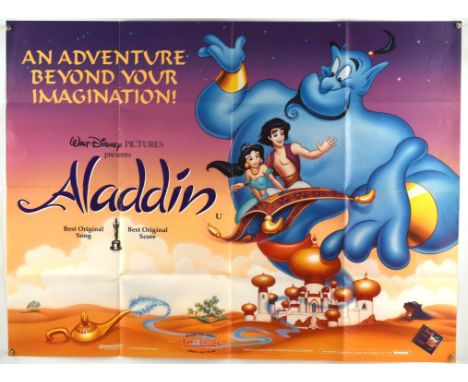 Aladdin (1992), British Quad Film Poster for the Walt Disney animated film, double sided, folded, 30 x 40 inches Condition Re