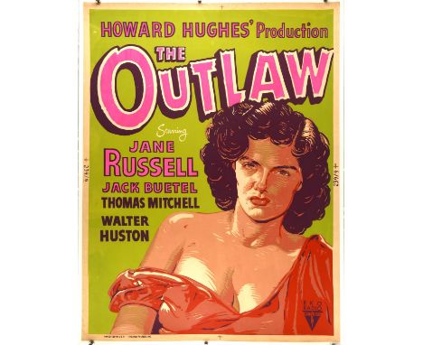 The Outlaw (1946 RR), US Film Poster for this film starring Jane Russell, believed to be a 1950 re-release, linen backed, 30 