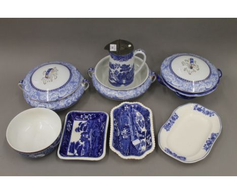 A quantity of blue and white porcelain, to include: Copeland Spode, Myott, Copeland and Garrett