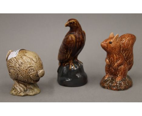 Three Beswick Beneagles Scotch Whisky ceramic animalia decanters, sealed