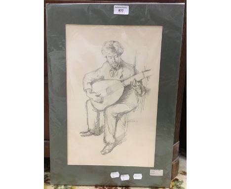 After WILLIAM ROTHENSTEIN (1872-1945) British, Arnold Dolmetsch, lithograph, signed and dated 97 within the plate, mounted bu