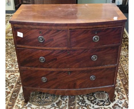 A 19th century mahogany bow front chest of two short over two long drawers, with crossbanded top, 90 cm wide