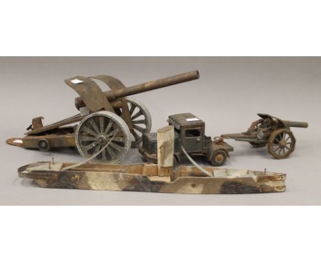 An interwar tin plate model of an artillery truck with heavy gun, probably Tipp &amp; Co., together with a model of a heavy a
