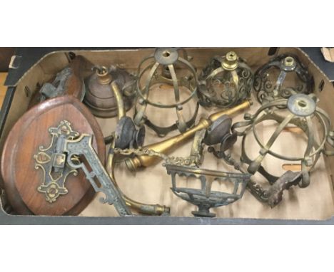 A box of various Victorian lamp parts/fittings, formerly of Benacre Hall