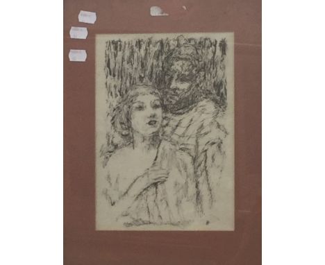 ENGLISH SCHOOL (20th century) double portrait, print, signed with initials within the plate, framed and glazed, 19 x 27 cm
