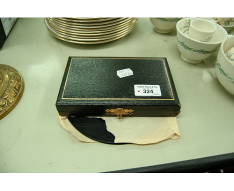 A SEWING SET, HAVING BONE HANDLES, INCLUDING; GLOVE STRETCHERS, BUTTON HOOKS ETC.... (IN FITTED CASE, COMPLETE) 