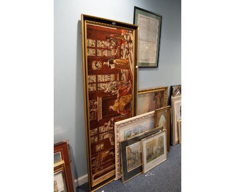 LARGE TAPESTRY .MUSIC ROOM SCENE', A HELEN BRADLEY PRINT 'GATHERING BLACKBERRIES' AND A FIVE OTHER PRINTS (7)