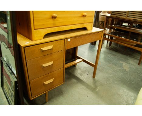 LIGHT OAK COMPACT SINGLE PEDESTAL DRESSING TABLE/WRITING DESK, WITH LIFT-UP TOP WITH FOLD OUT TOILET MIRROR