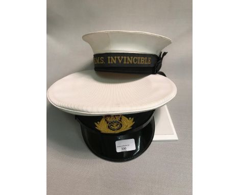 Sailors Hat with ribbon showing INVINCIBLE HMS Invincible served in the Falklands and was decommissioned in 2014.  Along with