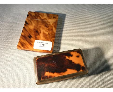 A horn and tortoise shell snuff box together with a tortoise shell cigarette case 