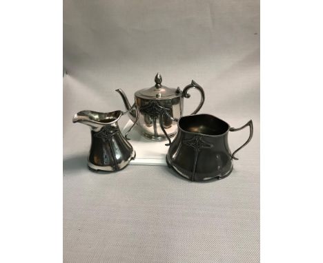 Electro plated art nouveau 3 piece tea service. 