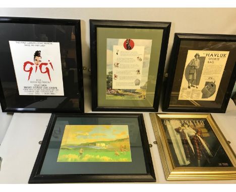 A Lot of 5 framed posters & advertisments which includes GiGi movie poster & Golf advertising posters etc 