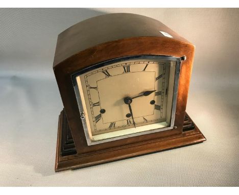 Art Deco three hole mantle clock, makers mark 'Kienzle' 