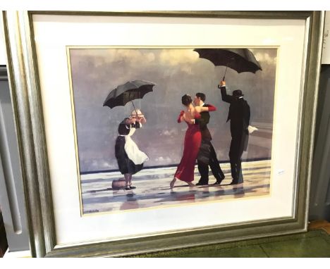 Large Jack Vettriano print of dancers "the singing butler". Fitted with a silver frame. Frame measures 80x92cm 