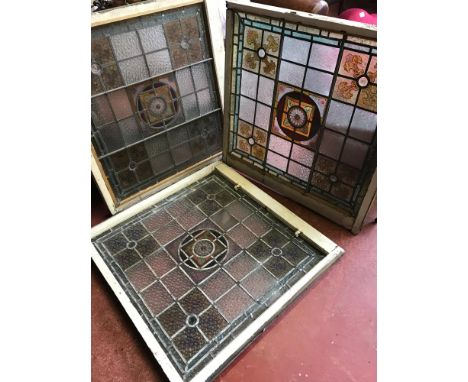 A lot of 3 Victorian sash stain glass windows, 100cm, together with a small pane of glass for cut offs 