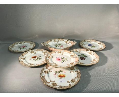 A lot of seven mid 19th century porcelain botanical dinner pieces (makers possibly Hammersley) 