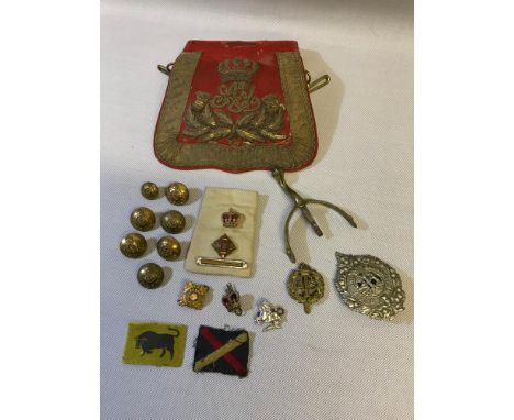 A Lot of military badges, patches &amp; buttons which includes Military style sporran front, Argyll and Sutherland cap badge,