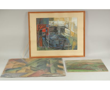 Paul Jordy (20th Century) Dutch Barges in Amsterdam, gouache, signed, 14.5" x 18.5" (37 x 47cm), along with two unframed oils