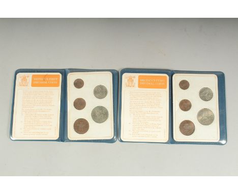 BRITAIN'S FIRST DECIMAL COINS. Two sets.