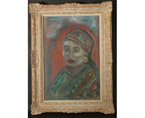 Second half of the 20th Century, A portrait of a lady wearing eastern dress, oil on board, 24" x 16", (61x40.5cm).