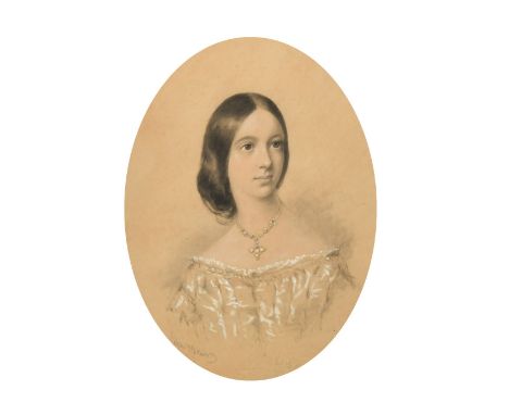Julian C. Brewer (19th Century) A pair of portrait of a young lady and gentleman, ink and watercolour heightened with white, 