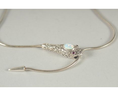 A SILVER OPAL SET SNAKE NECKLACE