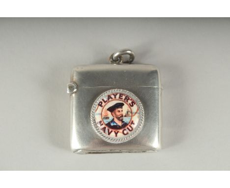 A SILVER VESTA CASE with an enamel "PLAYERS NAVY CUT" . Birmingham 1902.