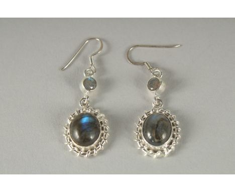 A PAIR OF SILVER AND OPAL DROP EARRINGS.