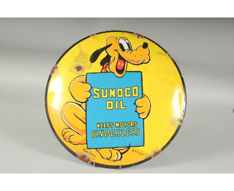  PLUTO SUNOCO OIL ENAMEL SIGN. 11ins diameter.