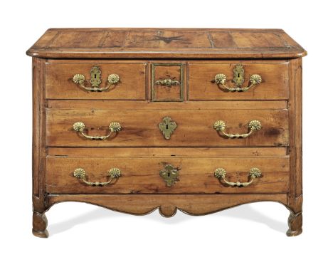 A Louis XV fruitwood commode, FrenchHaving a fully-cleated boarded top inlaid to the centre with a five-point star, above two
