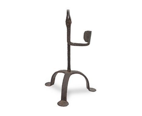 An early to mid-19th century wrought iron rushlight and candleholder, Welsh, probably Cardiganshire/Radnorshire, circa 1800-5