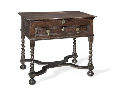 A William &amp; Mary joined oak box-top centre table, circa 1690Having a hinged top mainly of one large board with ovolo-edge