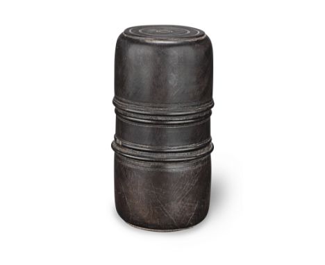 An unusual 18th century lignum vitae and brass grinder or mill, possibly for coffee, EnglishWith two threaded cup-like ends, 
