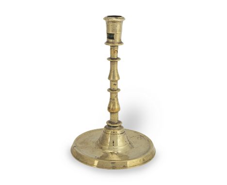 A good early 16th century brass alloy socket candlestick, North-West European, probably French, circa 1520-40With rectangular