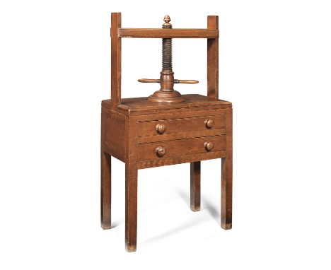 A 19th century scumbled beech and possibly birch linen-pressWith a combed grain-effect finish throughout, the single helix sc