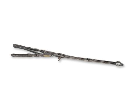 A pair of George I wrought iron ember tongs, circa 1720With filed decoration, one handle a whistle, the nips curved, a small 