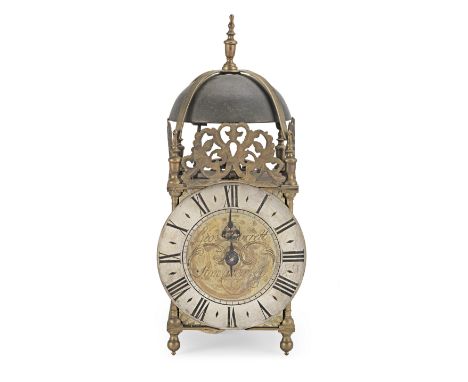 A mid-18th century lantern clockGeorge Borrett, StowmarketSurmounted by a strapped bell and five urn finials between three en