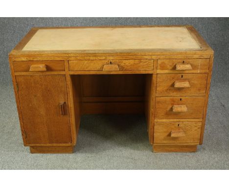 Desk, mid century light oak. (Has no inset writing service). H.76 W.121 D.64cm.