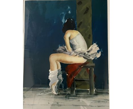 A framed and glazed limited edition etching; seated ballerina, signed and numbered. H.75 W.60cm