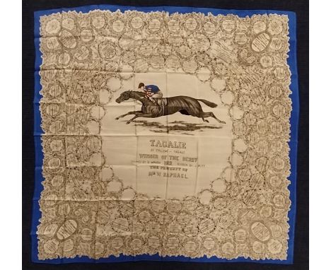 A silk racing scarf ''Tagalie'' winner of the Derby 1912 - the central cartouche with racing horse and rider surrounded by pr