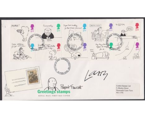 Great Britain (Signed) 1996 (20 Feb) Greetings set on Royal Mail FDC with Autographed Cartoon sketch of Larry, signed by 'Lar