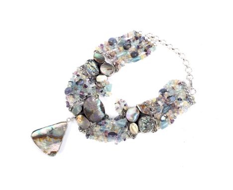 A large 925 silver and mother of pearl ladies choker necklace. 123 grams.