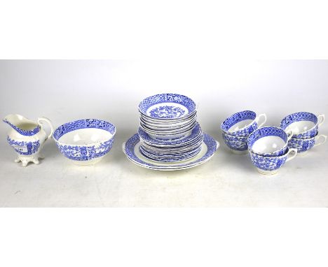 A Victorian blue and white six piece tea service. Including six cups, eight saucers, twelve side plates and two sandwich plat