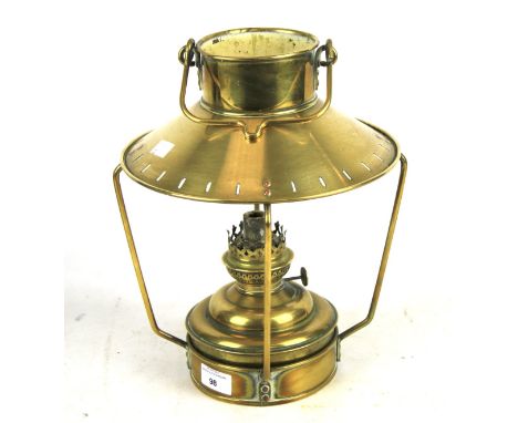 A vintage brass hanging oil lamp. H32cm