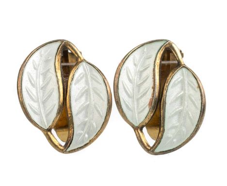 DAVID ANDERSEN, SILVER AND ENAMEL EARRINGS of the iconic leaf design, signed to the reverse